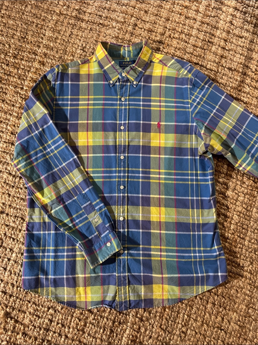 Polo by Ralph Lauren Blue, Yellow & Green Plaid Button-Down Shirt XL
